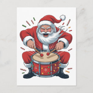 Kerstman speelt drums Kerstmis Drummer Xmas Uitnodiging Briefkaart
