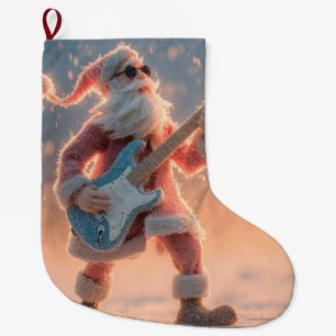 Kerstman speelt elektrische gitaar grote kerstsok