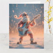 Kerstman speelt elektrische gitaar kaart (Gele Bloem)