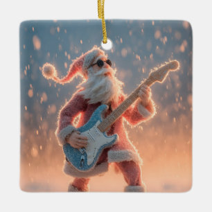 Kerstman speelt elektrische gitaar keramisch ornament