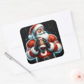 Kerstman speelt Football in de winter Vierkante Sticker (Envelop)