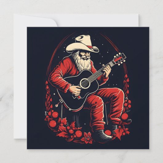 kerstman speelt gitaar  feestdagenkaart (Voorkant)
