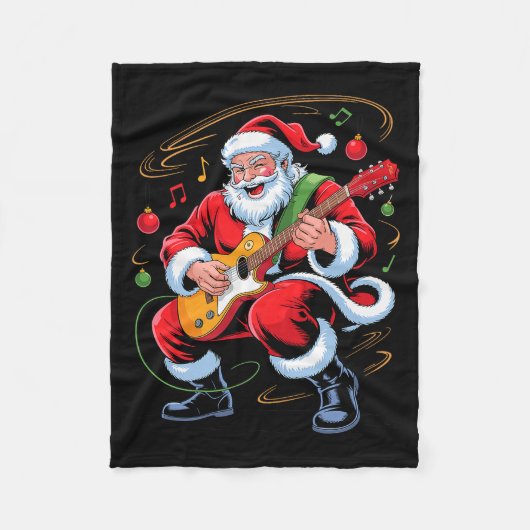 Kerstman speelt gitaar Grappige feestdag Kerstmis Fleece Deken (Voorkant)