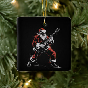 Kerstman speelt gitaar Retro 90s Kerst Rock Keramisch Ornament