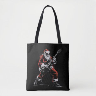 Kerstman speelt gitaar Retro 90s Kerst Rock Tote Bag