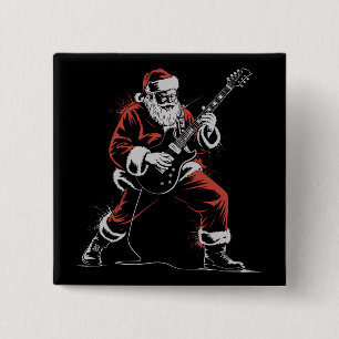 Kerstman speelt gitaar Retro 90s Kerst Rock Vierkante Button 5,1 Cm