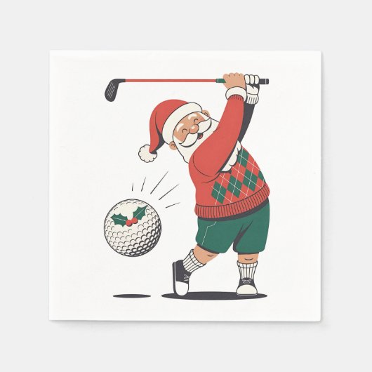 Kerstman speelt golf Kerstspeler Golfer Servet (Voorkant)
