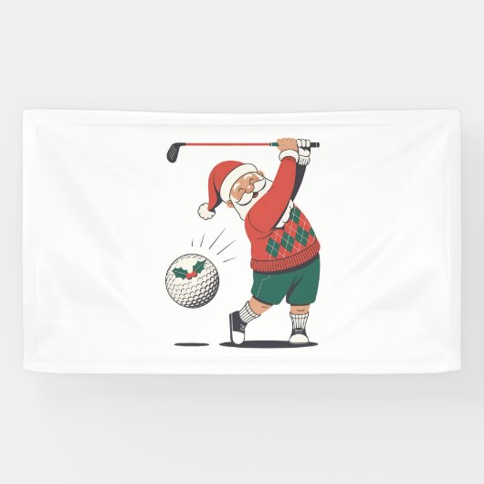 Kerstman speelt golf Kerstspeler Golfer Spandoek (Horizontaal)