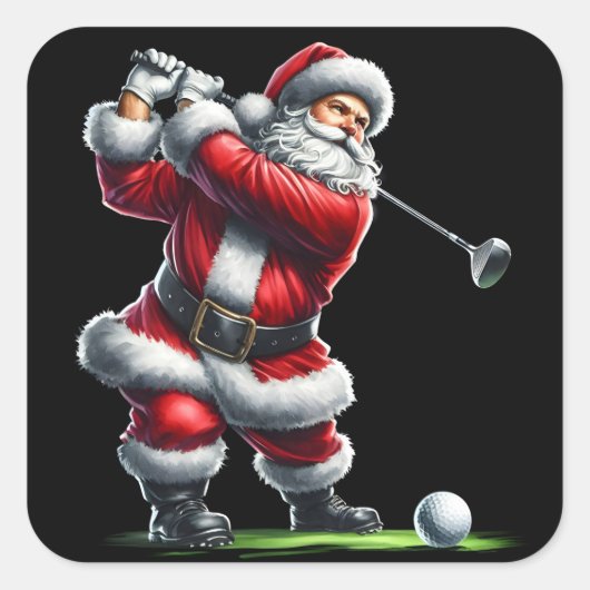 Kerstman speelt golf op een feestelijke winterdag vierkante sticker (Voorkant)