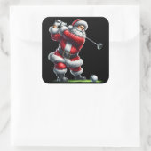 Kerstman speelt golf op een feestelijke winterdag vierkante sticker (Tas)
