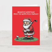Kerstman speelt golf op groene kerst kaart (Voorkant)