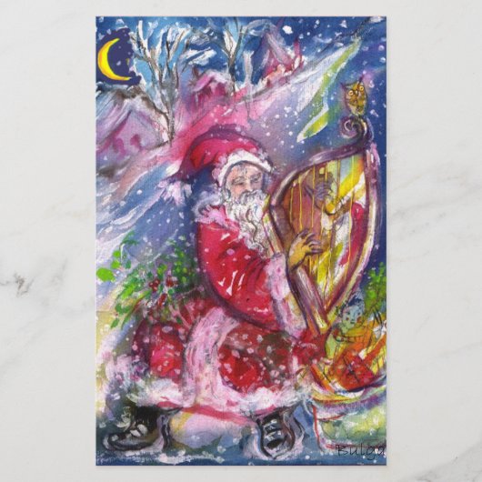 KERSTMAN SPEELT HARP IN MAANLICHT Kerstmis Briefpapier (Voorkant)