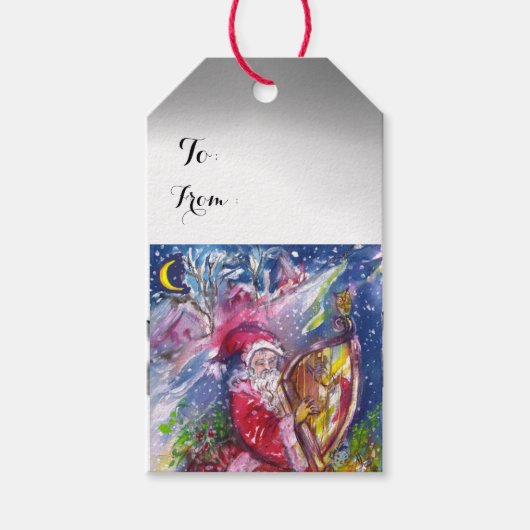 KERSTMAN SPEELT HARP Rood Wit Kerstmis Cadeaulabel (Voorkant)