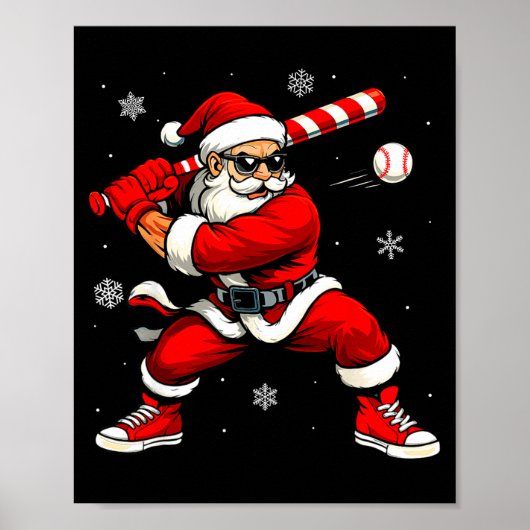 Kerstman speelt honkbal Kerstmis Funny Christmas h Poster (Voorkant)