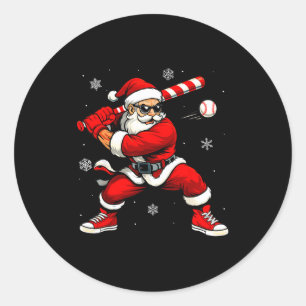 Kerstman speelt honkbal Kerstmis Funny Christmas h Ronde Sticker