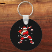 Kerstman speelt honkbal Kerstmis Funny Christmas H Sleutelhanger (Voorkant)