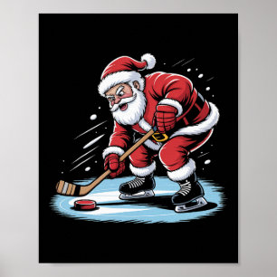 Kerstman speelt ijshockey Grappige Kerst Winter Sp Poster