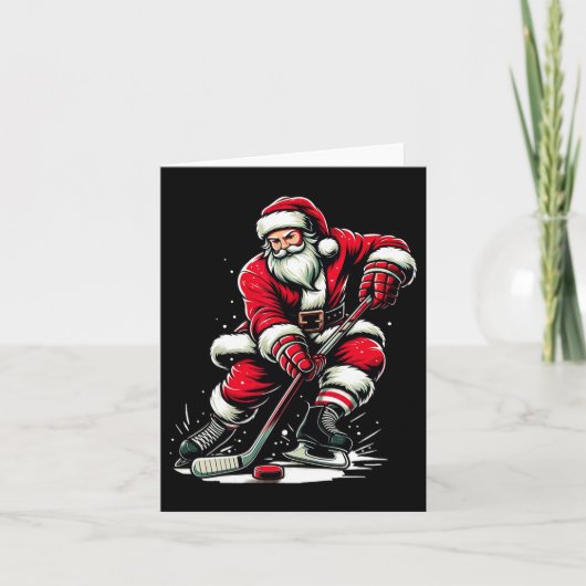 Kerstman speelt ijshockey kaart (Voorkant)