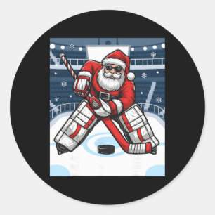 Kerstman speelt ijshockey keeper Kerstmis _1 Ronde Sticker