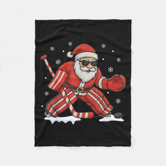 Kerstman speelt ijshockey keeper Kerstmis Fleece Deken (Voorkant)