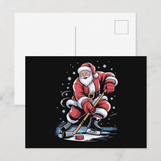 Kerstman speelt ijshockey Kerstmis Feestdagenkaart (Voorkant / Achterkant)