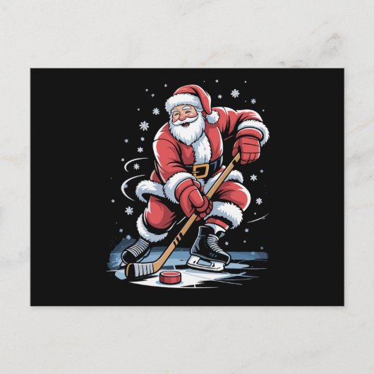 Kerstman speelt ijshockey Kerstmis Feestdagenkaart (Voorkant)