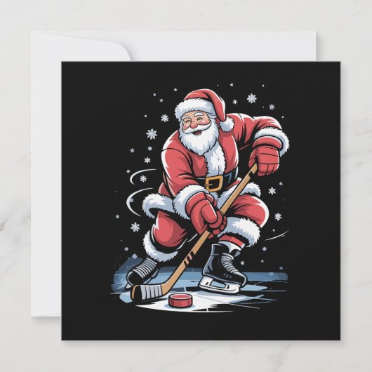 Kerstman speelt ijshockey Kerstmis Feestdagenkaart (Voorkant)