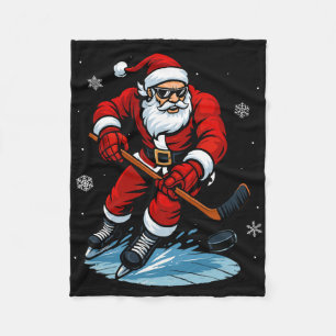 Kerstman speelt ijshockey Kerstmis Grappig Kerstho Fleece Deken