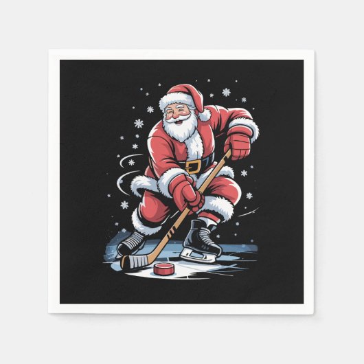 Kerstman speelt ijshockey Kerstmis Servet (Voorkant)
