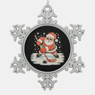 Kerstman speelt ijshockey Kerstmis Xmas Sport Tin Sneeuwvlok Ornament