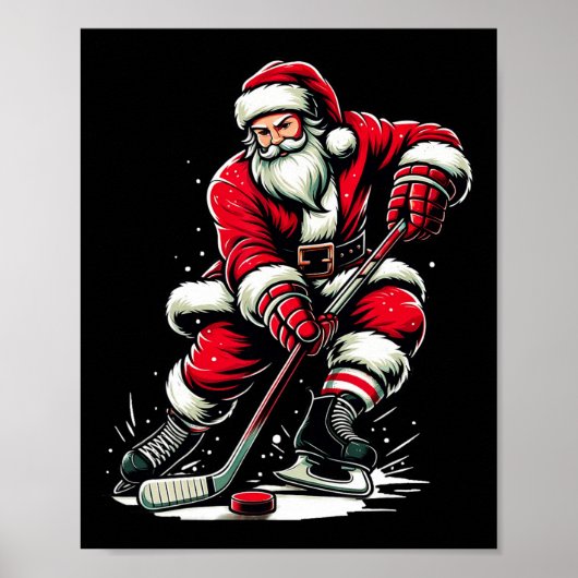 Kerstman speelt ijshockey poster (Voorkant)