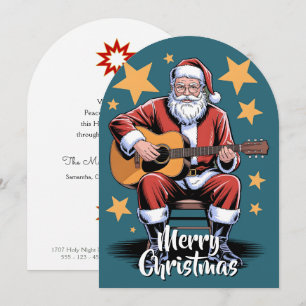 Kerstman speelt op een akoestische gitaar 4 feestdagenkaart