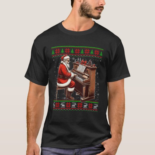 Kerstman speelt piano lelijke kersttrui X T-shirt (Voorkant)