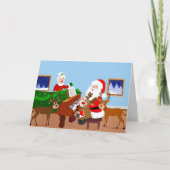 Kerstman speelt piano met rendierdeken kaart (Voorkant)