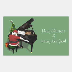 Kerstman speelt piano rechthoekige sticker