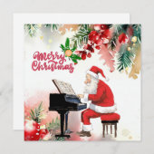 Kerstman speelt piano vrolijk kerstfeest feestdagenkaart (Voorkant / Achterkant)