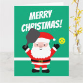 Kerstman speelt pickleball grote kerst kaart (Gele Bloem)