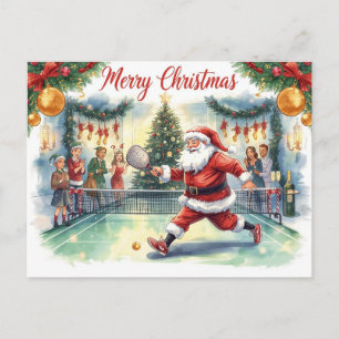 Kerstman speelt Pickleball op een kerstfeest Feestdagenkaart