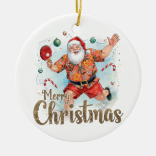 Kerstman speelt pingpong in een hawaï shirt keramisch ornament