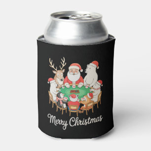 Kerstman speelt poker ijsbeer pinguïn rendier blikjeskoeler