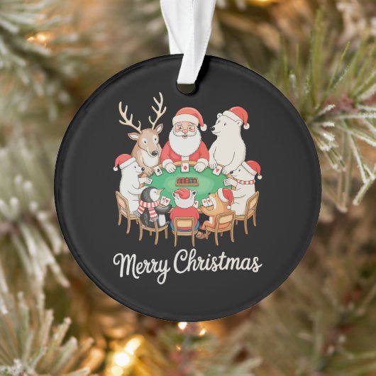 Kerstman speelt poker ijsbeer pinguïn rendier ornament (Boom)