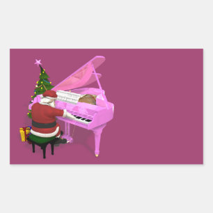 Kerstman speelt roze piano rechthoekige sticker