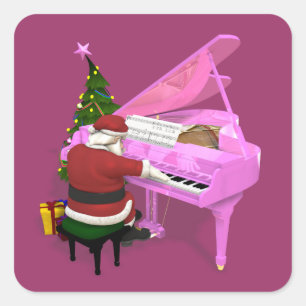 Kerstman speelt roze piano vierkante sticker