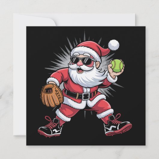 Kerstman speelt softbal als werper Kerstsporten Feestdagenkaart (Voorkant)