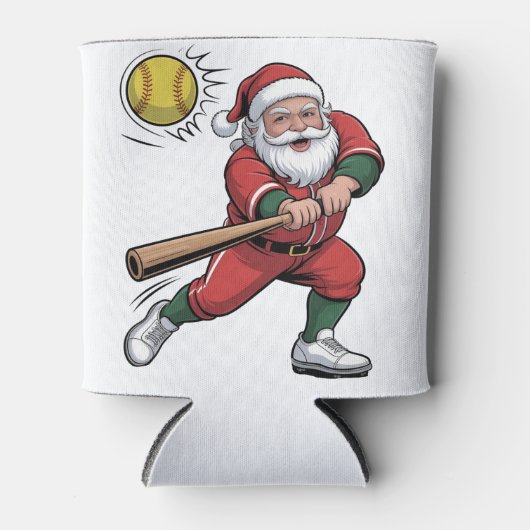 Kerstman speelt softbal Kerstspeler Sport Blikjeskoeler (Voorkant)