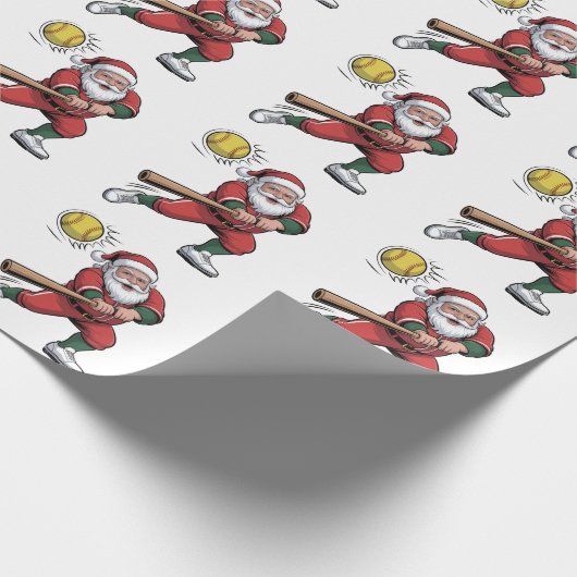 Kerstman speelt softbal Kerstspeler Sport Cadeaupapier (Hoek)