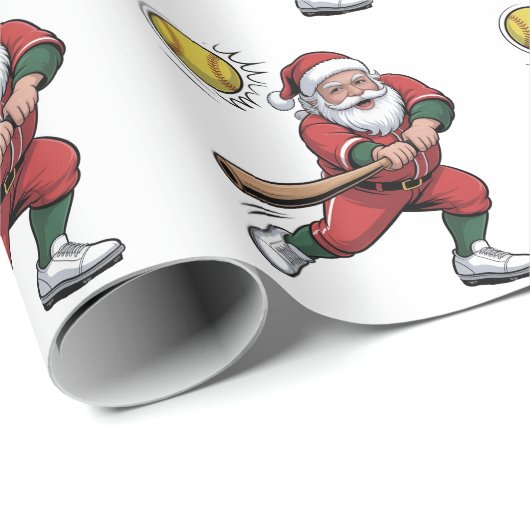 Kerstman speelt softbal Kerstspeler Sport Cadeaupapier (Rol Hoek)