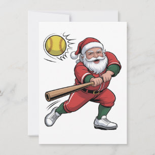 Kerstman speelt softbal Kerstspeler Sport Feestdagenkaart
