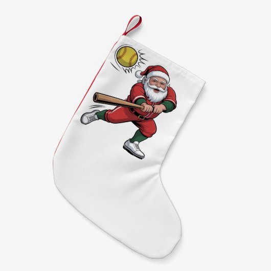 Kerstman speelt softbal Kerstspeler Sport Kleine Kerstsok (Voorkant (Hangend))