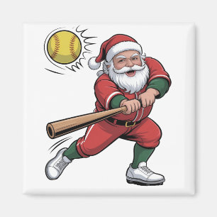 Kerstman speelt softbal Kerstspeler Sport Magneet